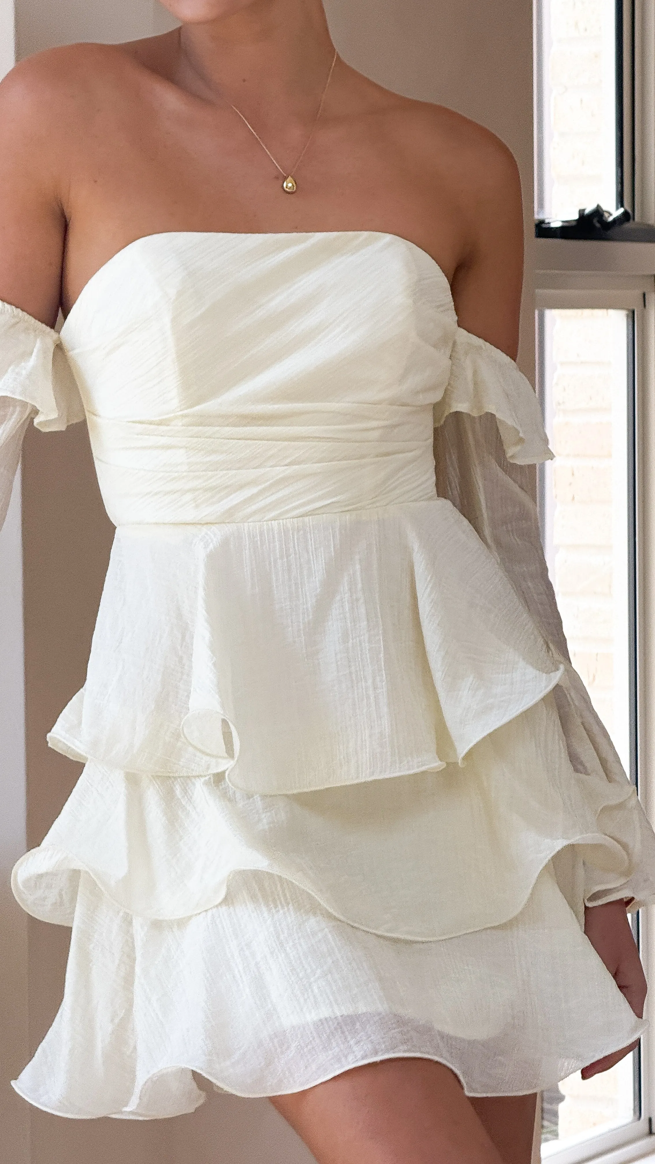 Harsha Off Shoulder Long Sleeve Mini Dress - Cream sold by Billy J product image thumbnail 4