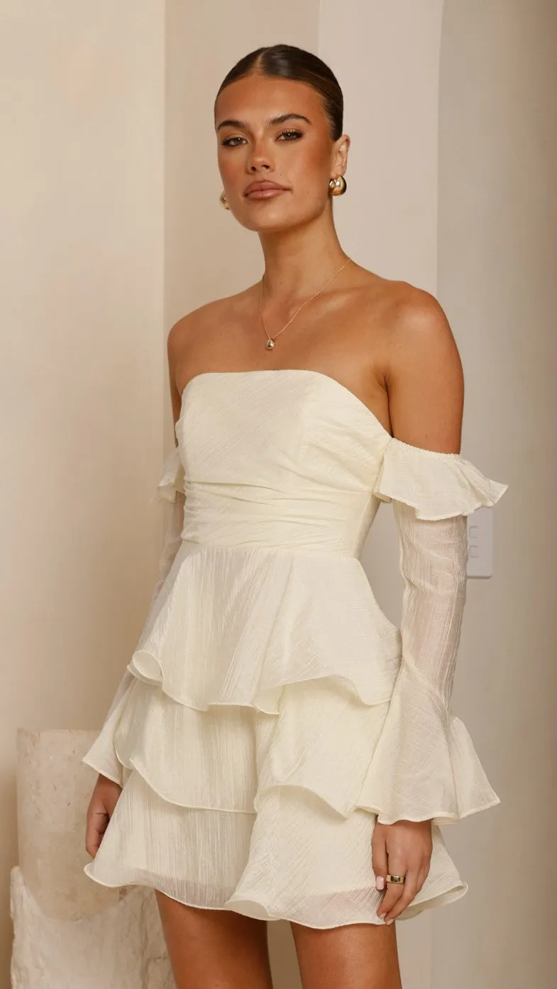 Harsha Off Shoulder Long Sleeve Mini Dress - Cream sold by Billy J