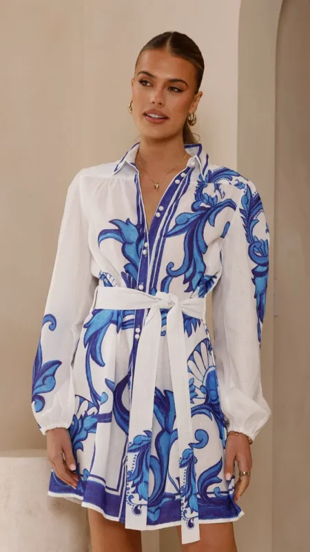 Lucia Long Sleeve Mini Dress - Sapphire Print sold by Billy J