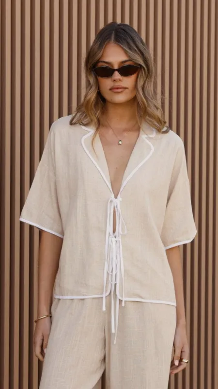 Hartley Tie Shirt - Beige / White sold by Billy J