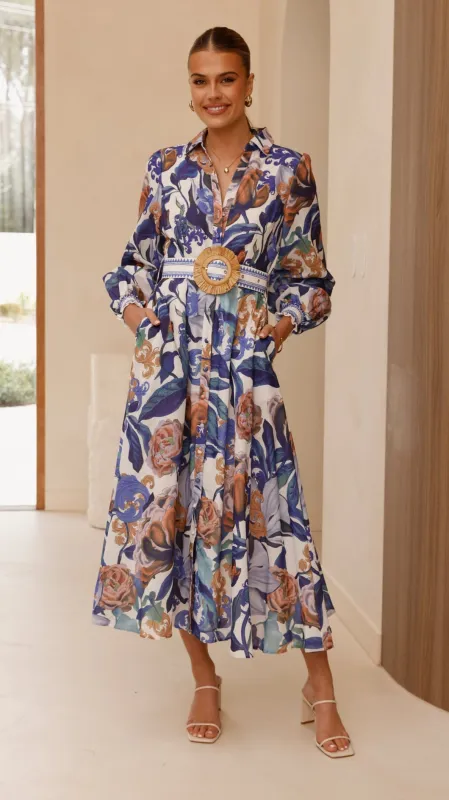 Aida Long Sleeve Maxi Dress - Azure Blue sold by Billy J