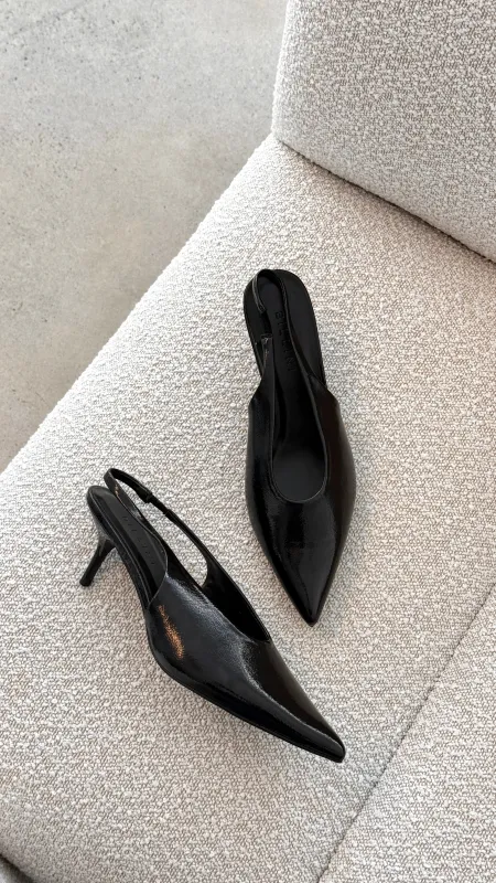 Xishi Heel - Black Crinkle Patent sold by Billy J
