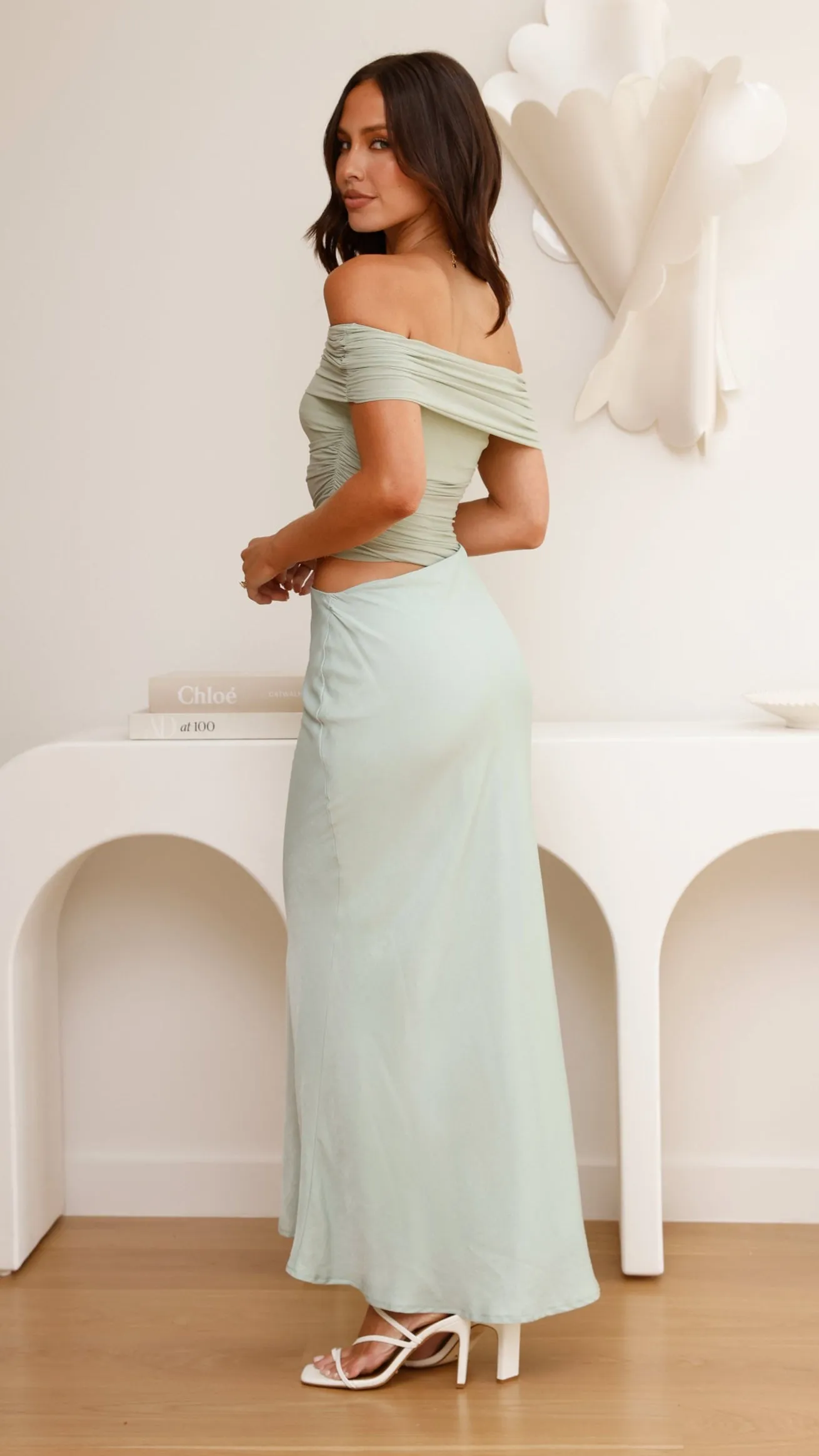 Daena Off Shoulder Maxi Dress - Sage sold by Billy J product image thumbnail 2