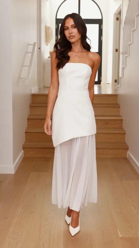 Fenella Asymmetrical Maxi Dress - White sold by Billy J