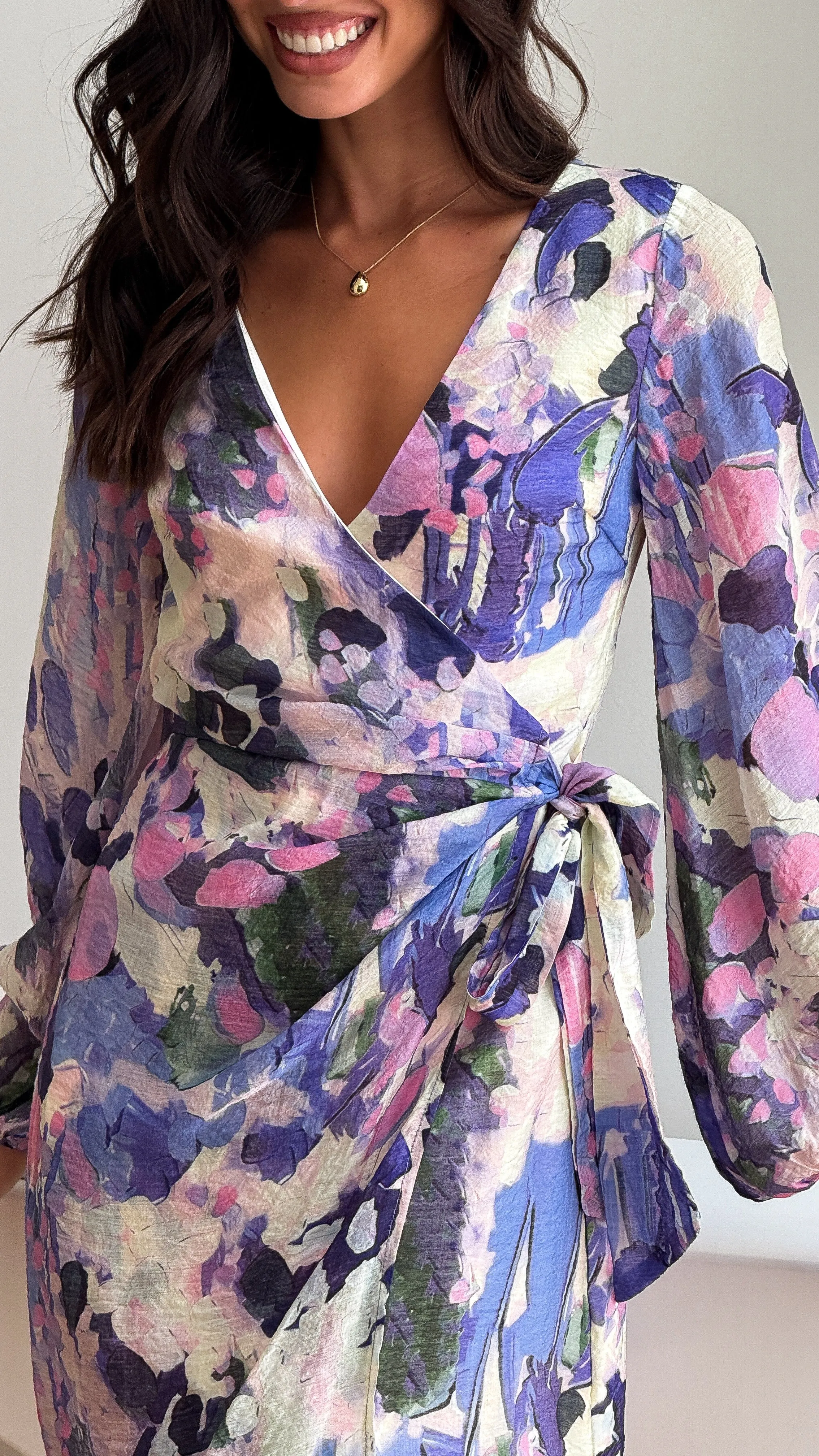 Jemma Long Sleeve Mini Dress - Purple Abstract sold by Billy J product image thumbnail 4