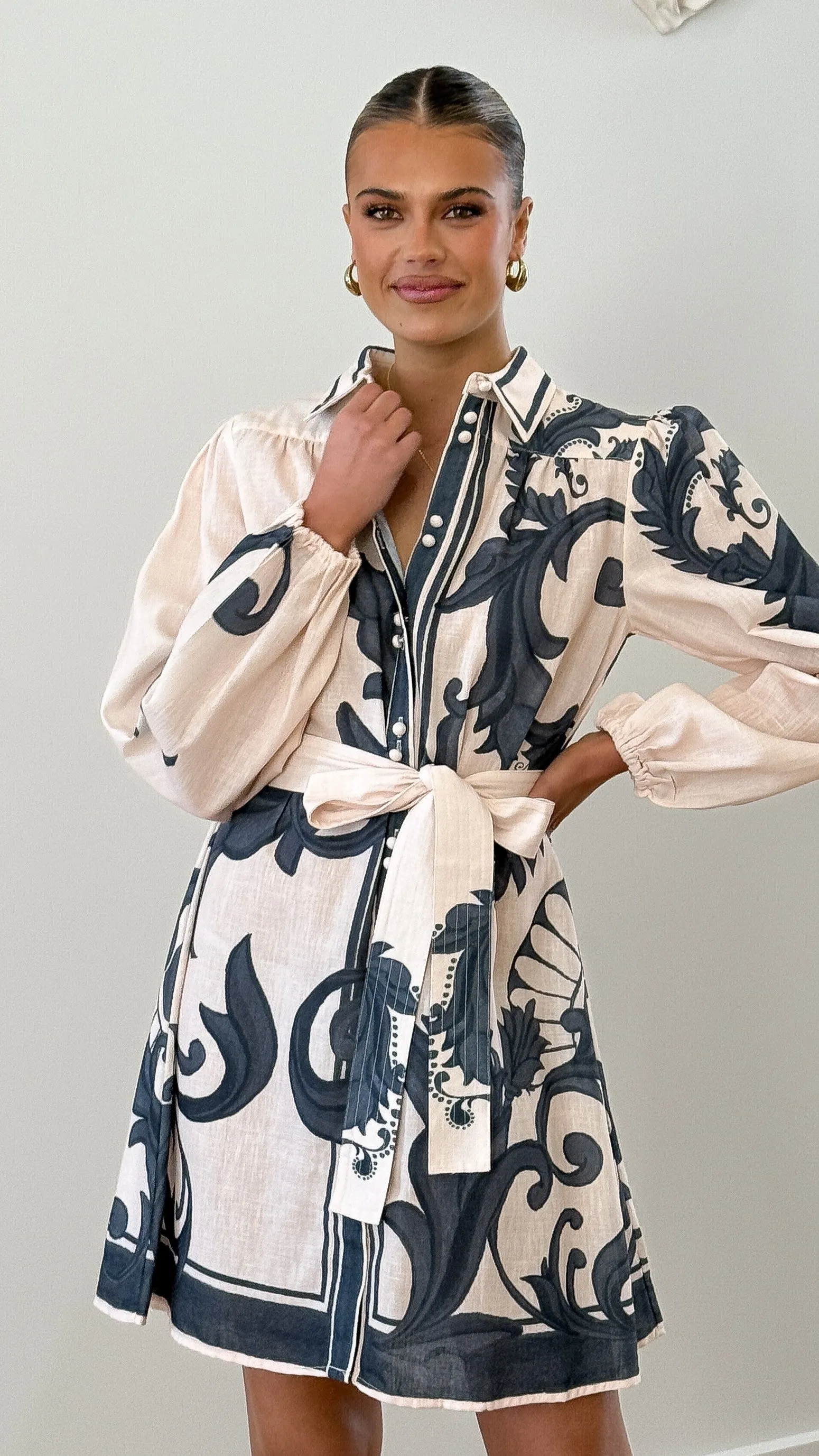 Lucia Long Sleeve Mini Dress - Cream Zayna sold by Billy J product image thumbnail 4