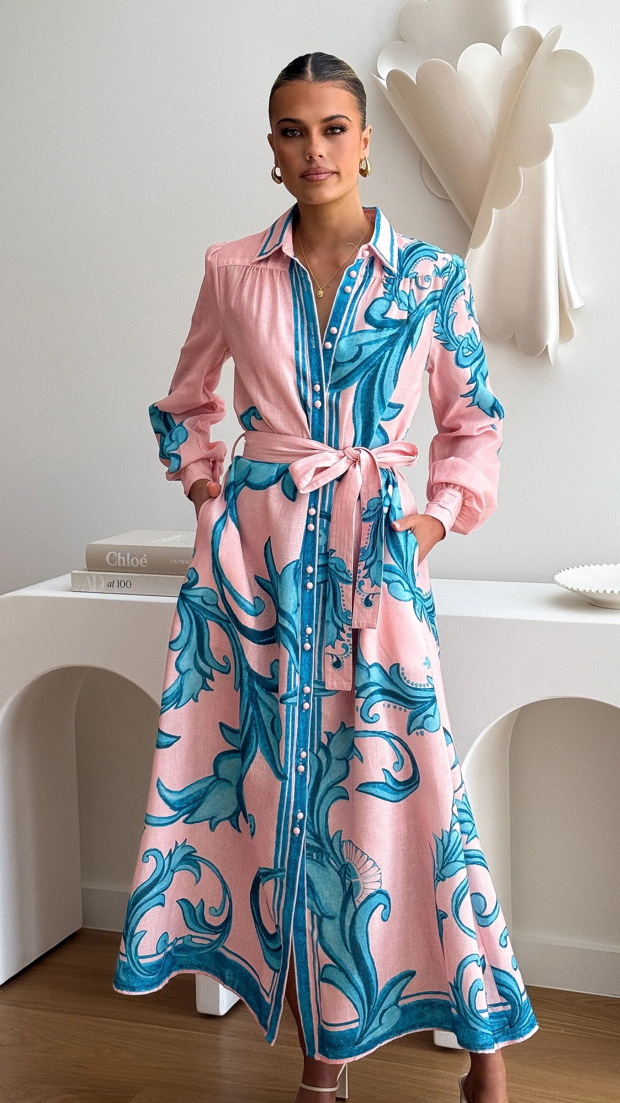 Lucia Long Sleeve Maxi Dress - Aqua/Pink Print sold by Billy J product image thumbnail 4