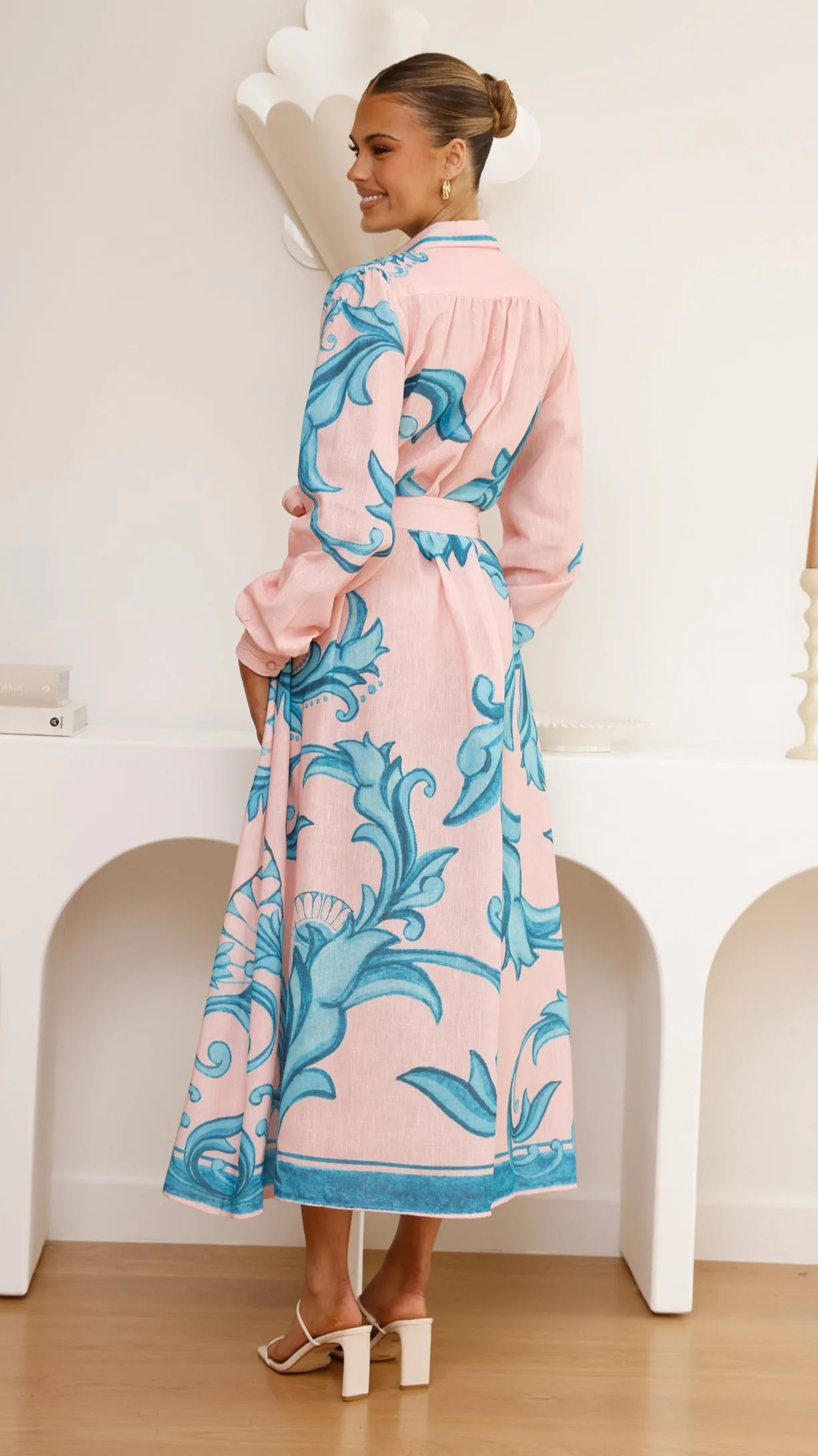 Lucia Long Sleeve Maxi Dress - Aqua/Pink Print sold by Billy J product image thumbnail 2
