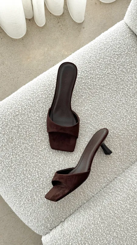 Meadow Heel - Dark Cacao Suede sold by Billy J