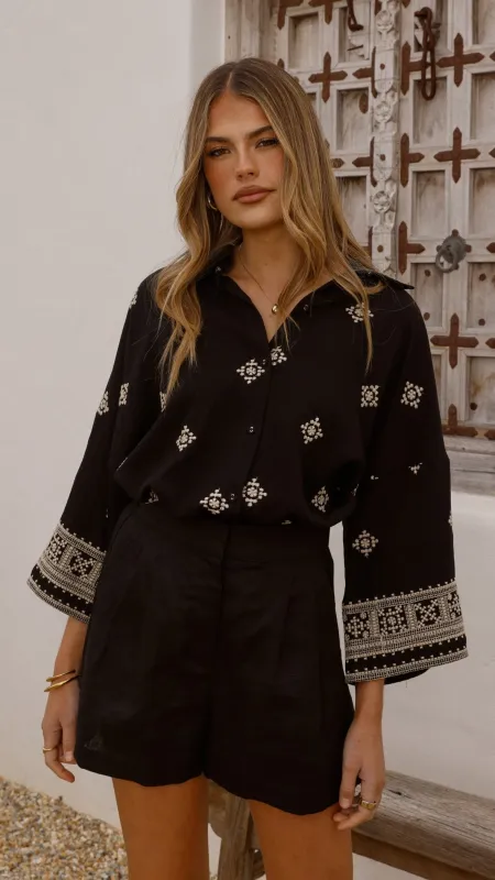 Deni Button Up Shirt - Black/Beige sold by Billy J
