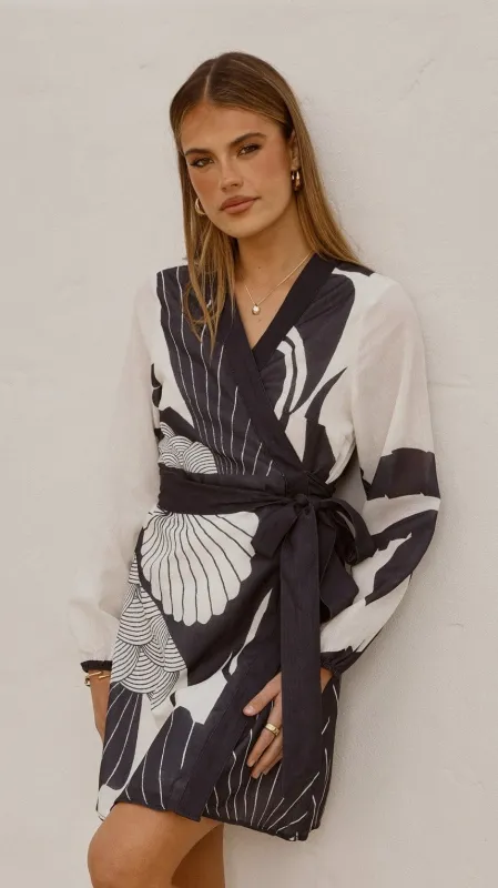 Cassidy Long Sleeve Mini Dress - White/Navy sold by Billy J
