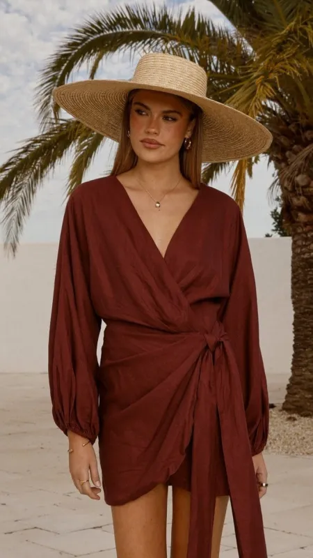 Myra Long Sleeve Mini Dress - Chocolate sold by Billy J