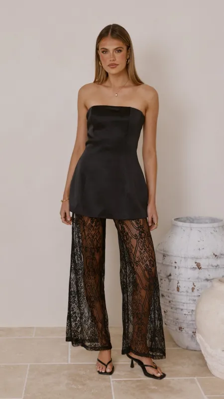 Harlean Strapless Top and Lace Pants Set - Black made by Billy J