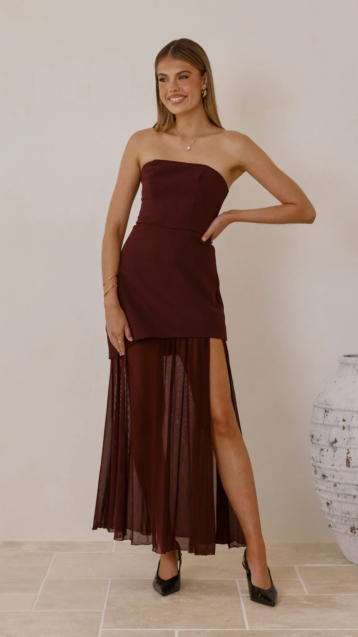 Fenella Asymmetrical Maxi Dress - Plum sold by Billy J