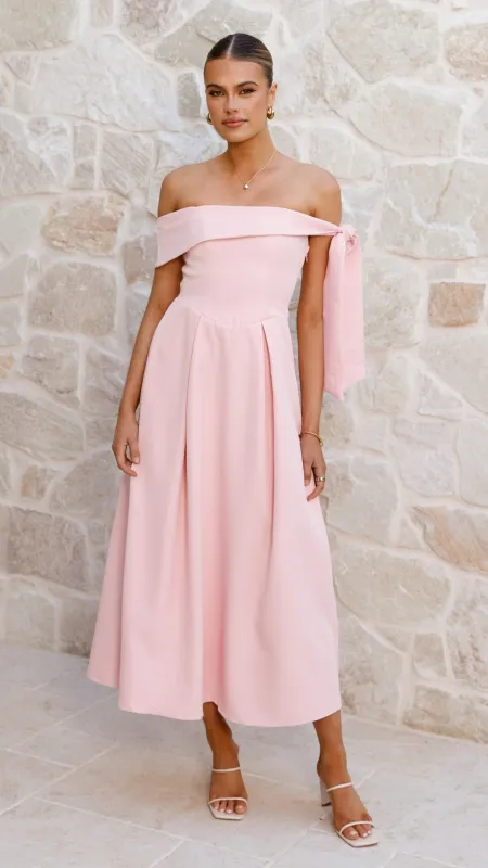 Bentley Off Shoulder Midi Dress - Pink sold by Billy J