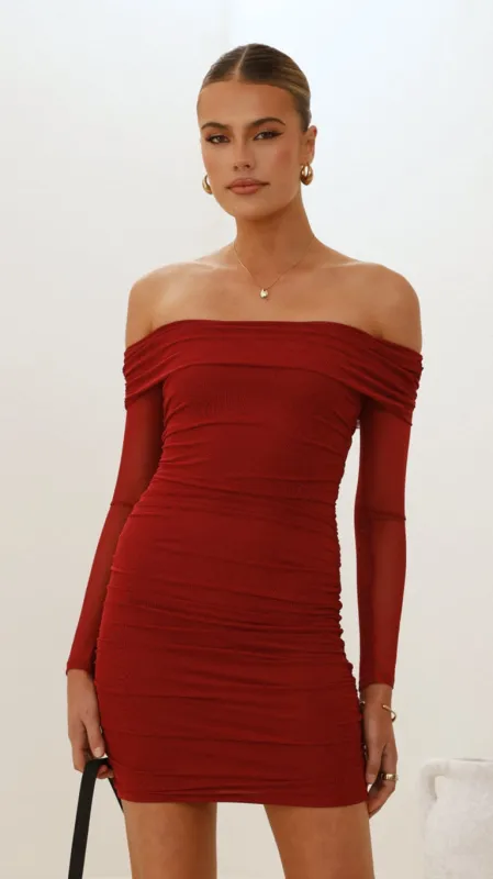 Isadora Off Shoulder Mini Dress - Wine sold by Billy J