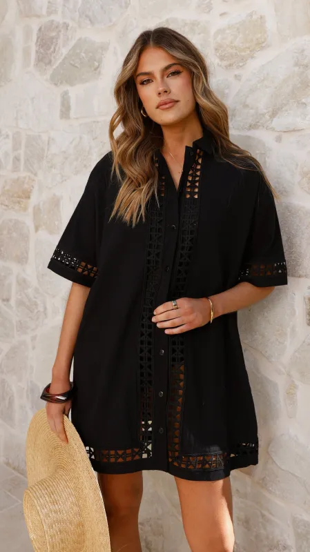 Halia Mini Shirt Dress - Black sold by Billy J