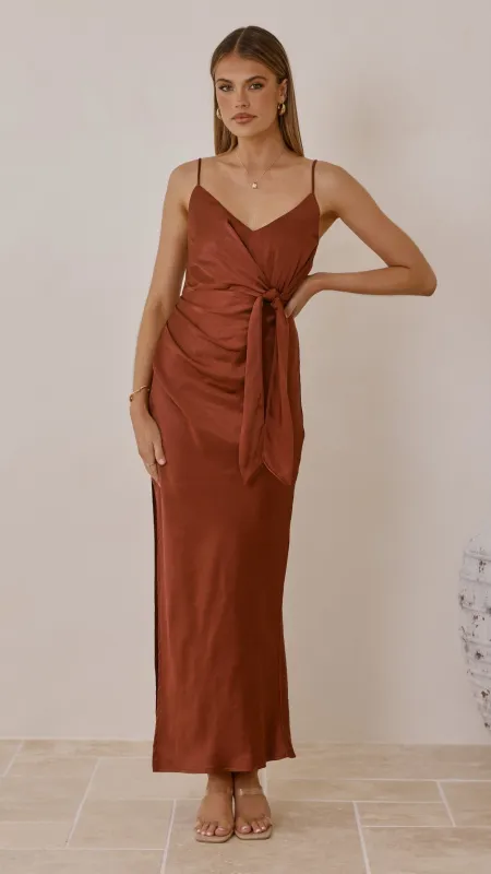 Yasmeen Tie Front Maxi Dress - Rust sold by Billy J