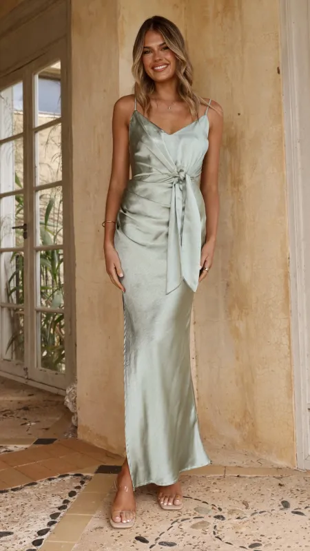 Yasmeen Tie Front Maxi Dress - Sage sold by Billy J
