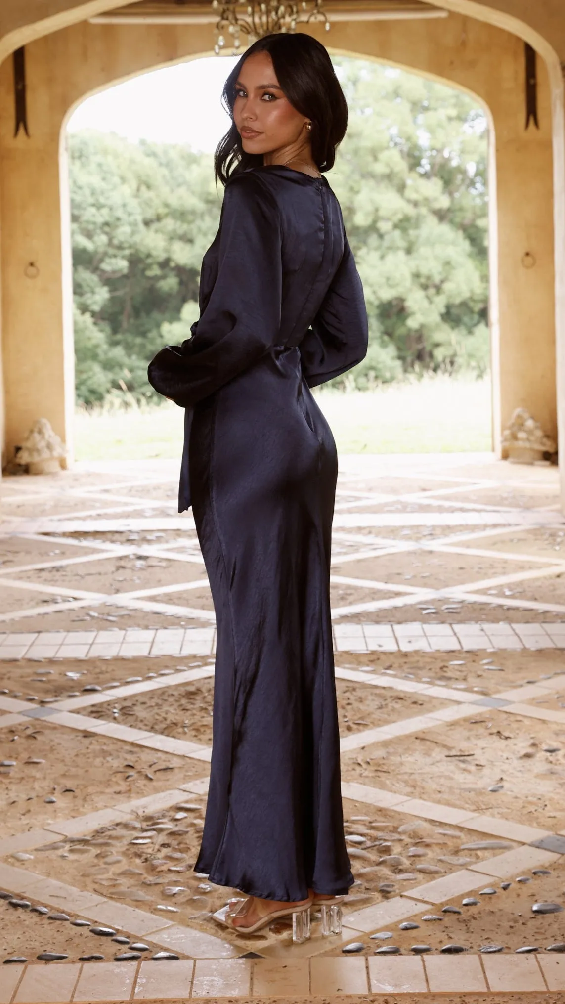 Ivy Long Sleeve Tie Front Maxi Dress - Navy sold by Billy J product image thumbnail 2