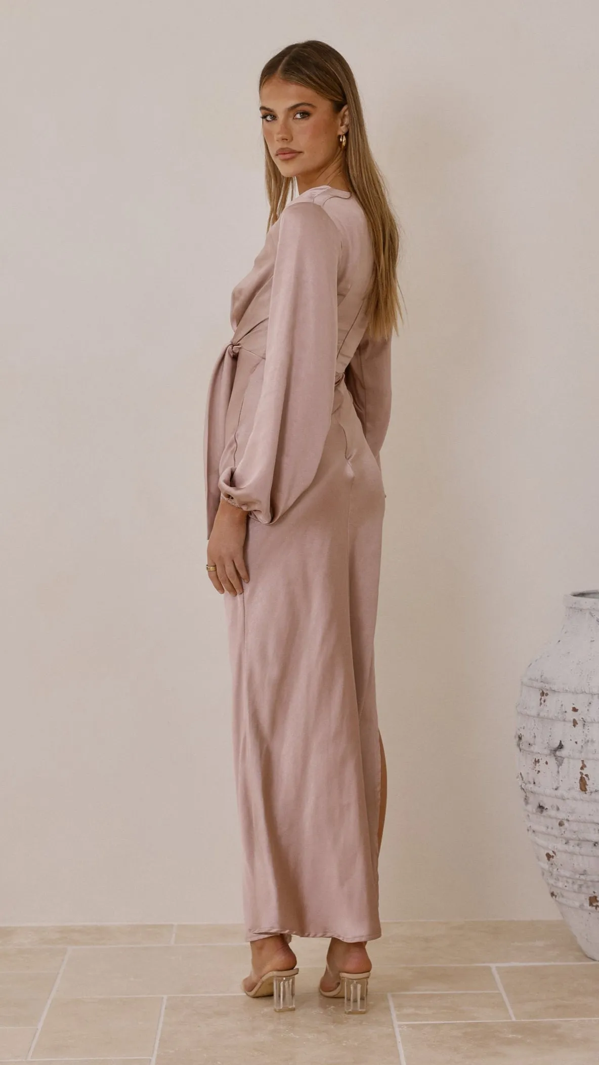 Ivy Long Sleeve Tie Front Maxi Dress - Dusty Pink sold by Billy J product image thumbnail 2