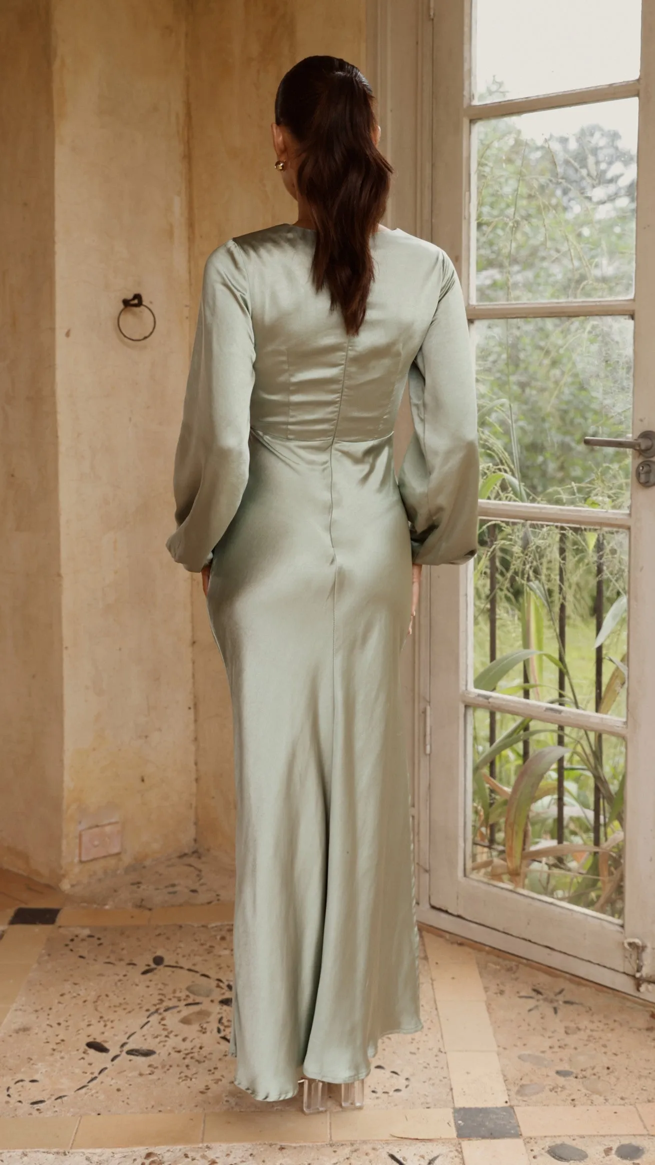 Ivy Long Sleeve Tie Front Maxi Dress - Sage sold by Billy J product image thumbnail 2