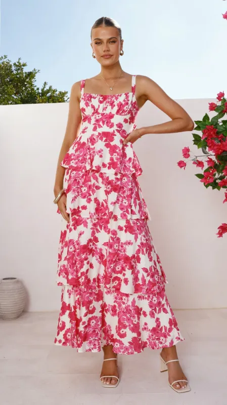Odilia Maxi Dress - Pink/White Floral sold by Billy J