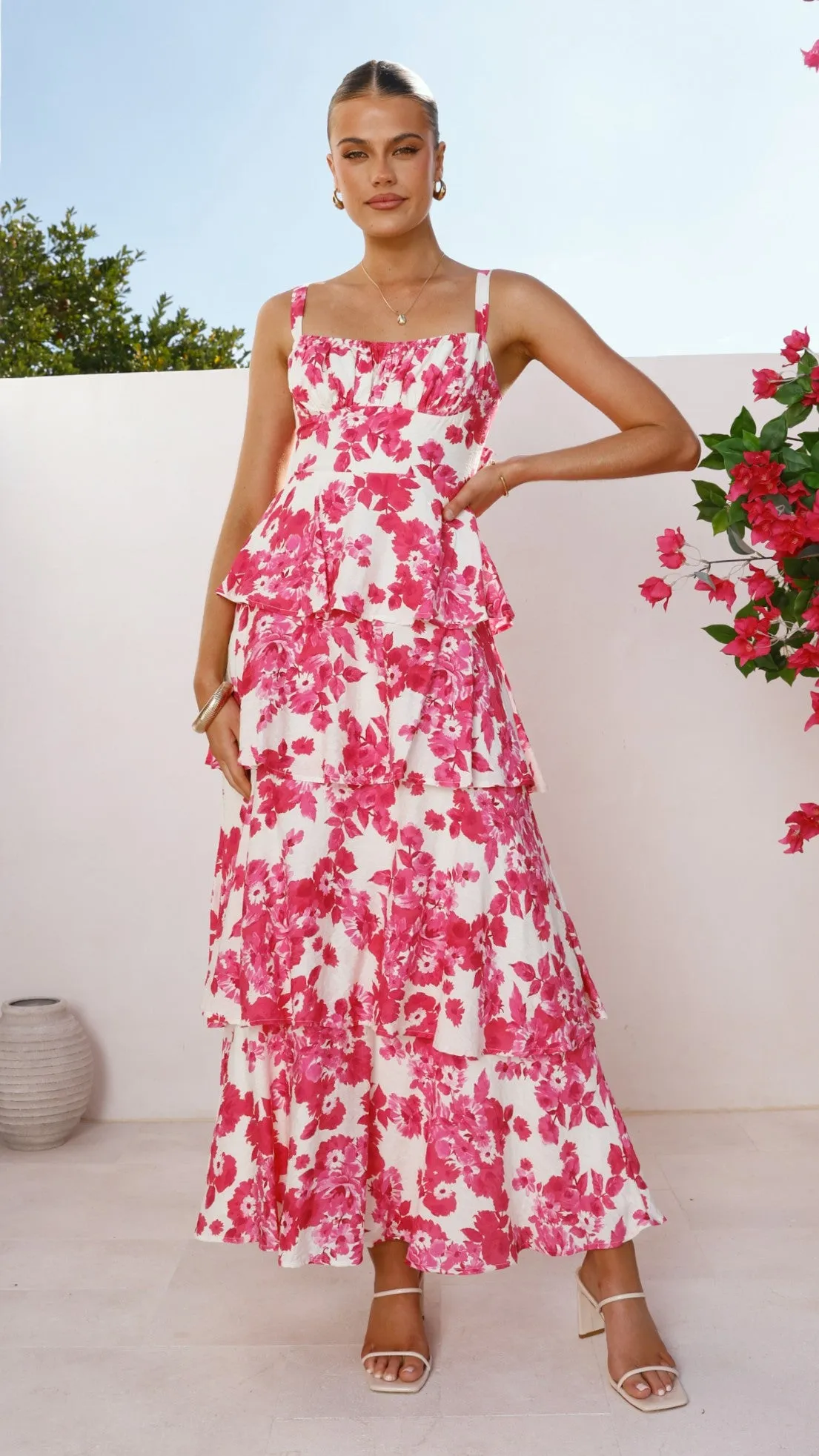 Odilia Maxi Dress - Pink/White Floral sold by Billy J