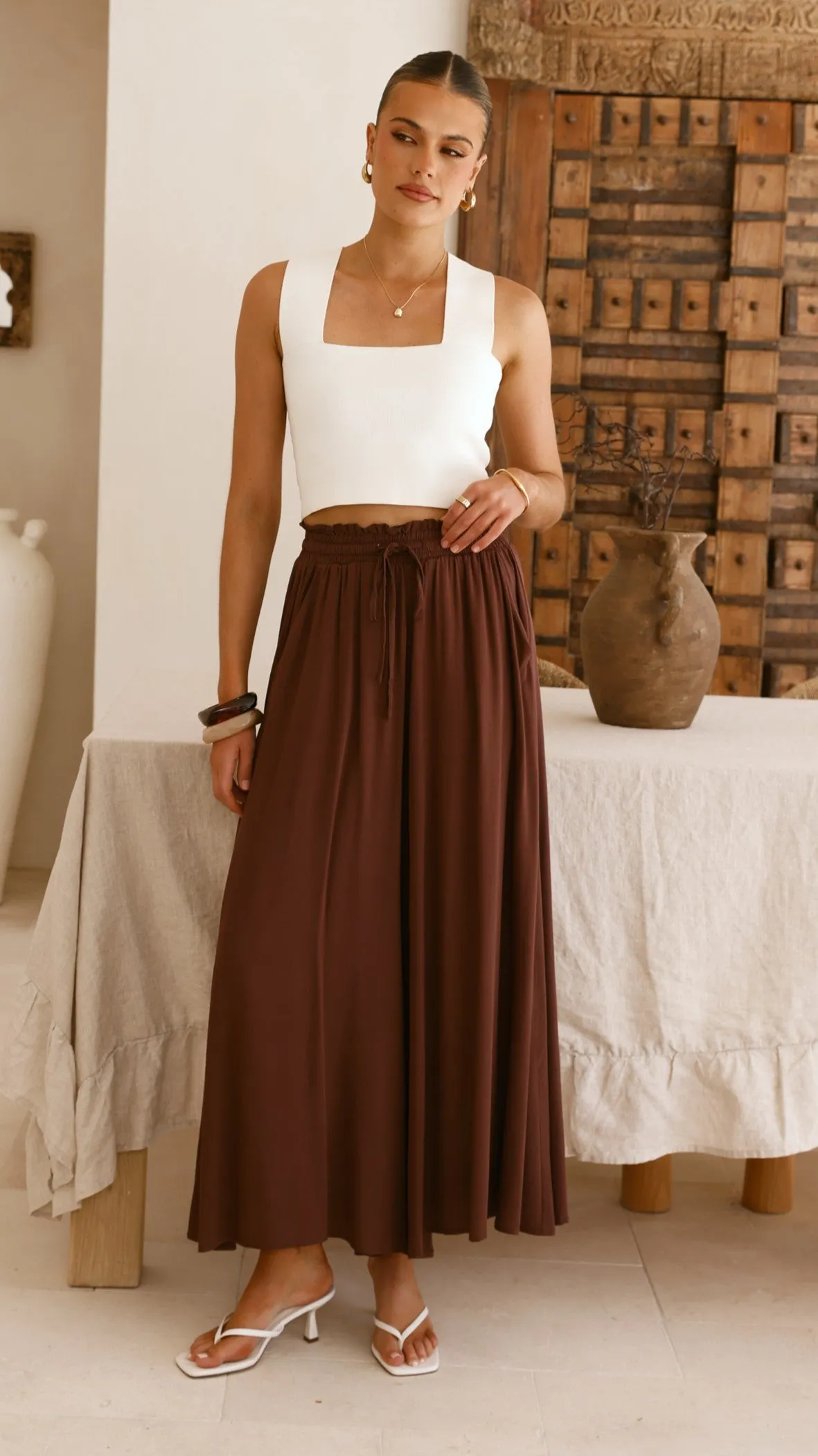 Aria Wide Leg Pants - Chocolate sold by Billy J