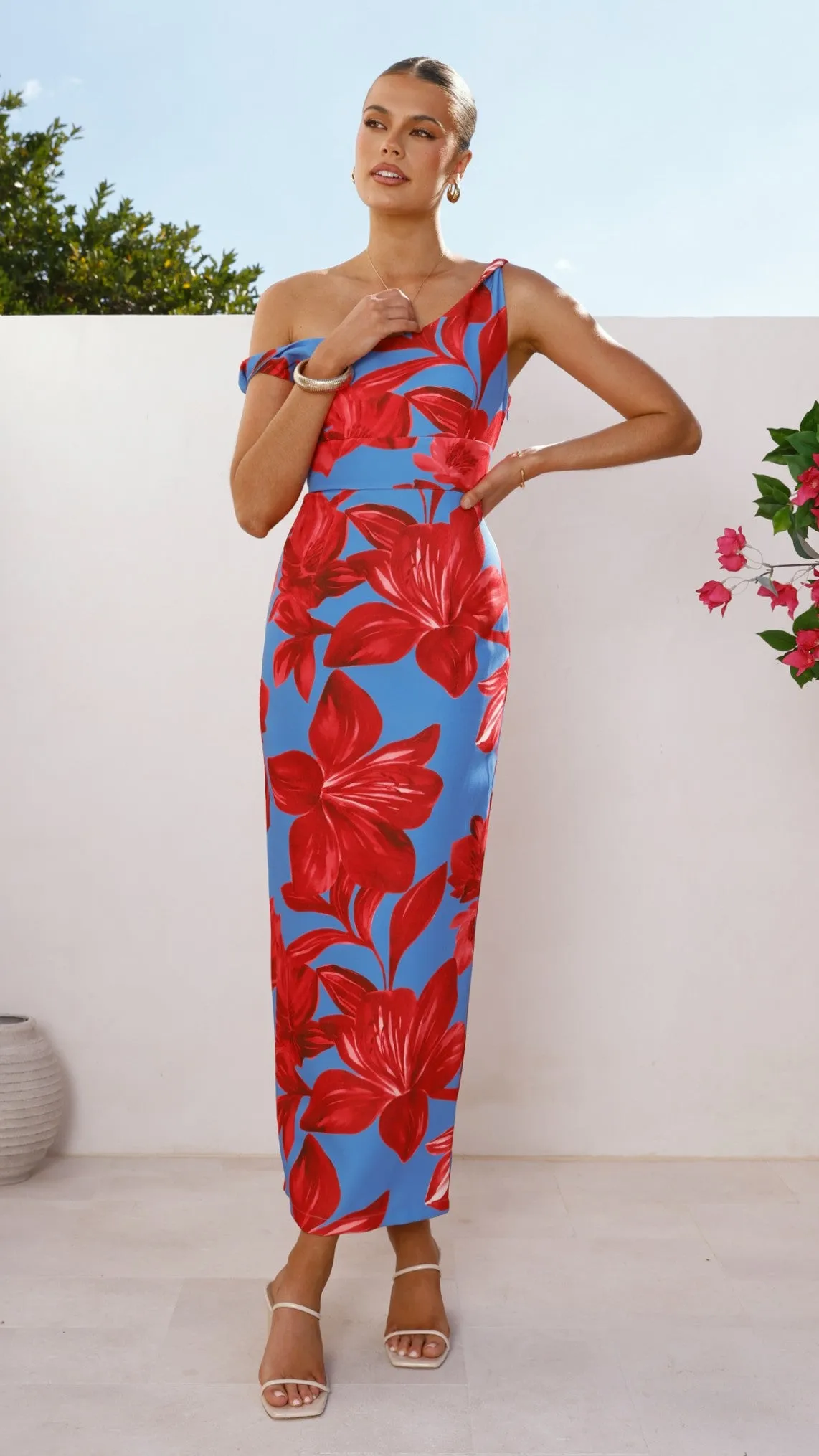 Lorina Maxi Dress - Red/Blue Floral sold by Billy J