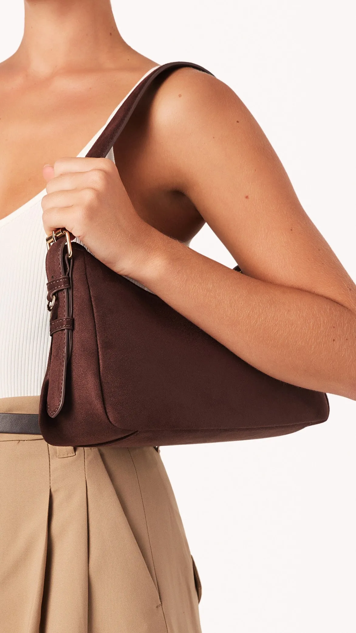 Allegra Shoulder Bag - Chocolate Suede sold by Billy J