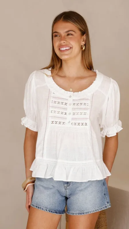Kamilia Frill Top - White sold by Billy J