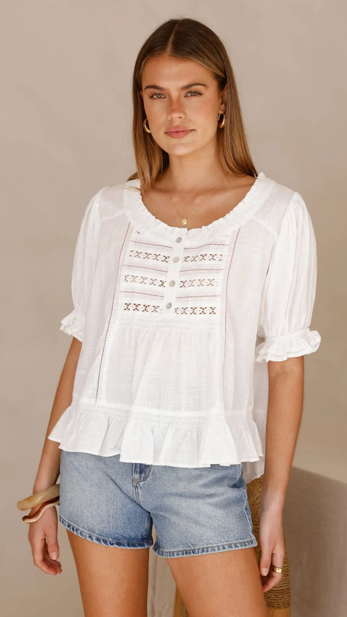 Kamilia Frill Top - White sold by Billy J product image thumbnail 5