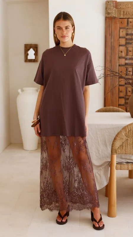 Raina T-Shirt Maxi Dress - Brown Lace made by Billy J