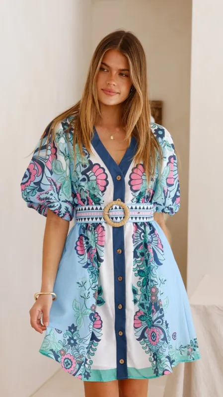 Dali Mini Dress - Island Bloom Blue sold by Billy J