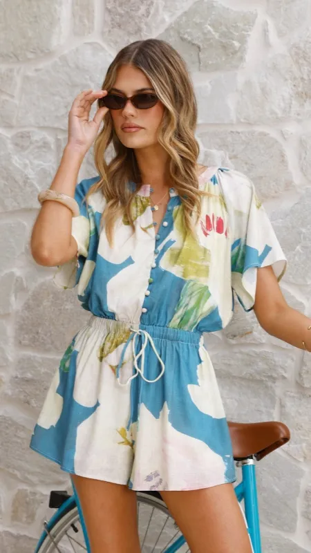 Santorini Playsuit - Blue Orchid sold by Billy J