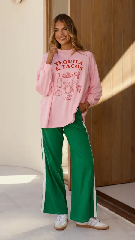 Tequila and Tacos Long Sleeve Top and Pants Set - Pink / Green sold by Billy J
