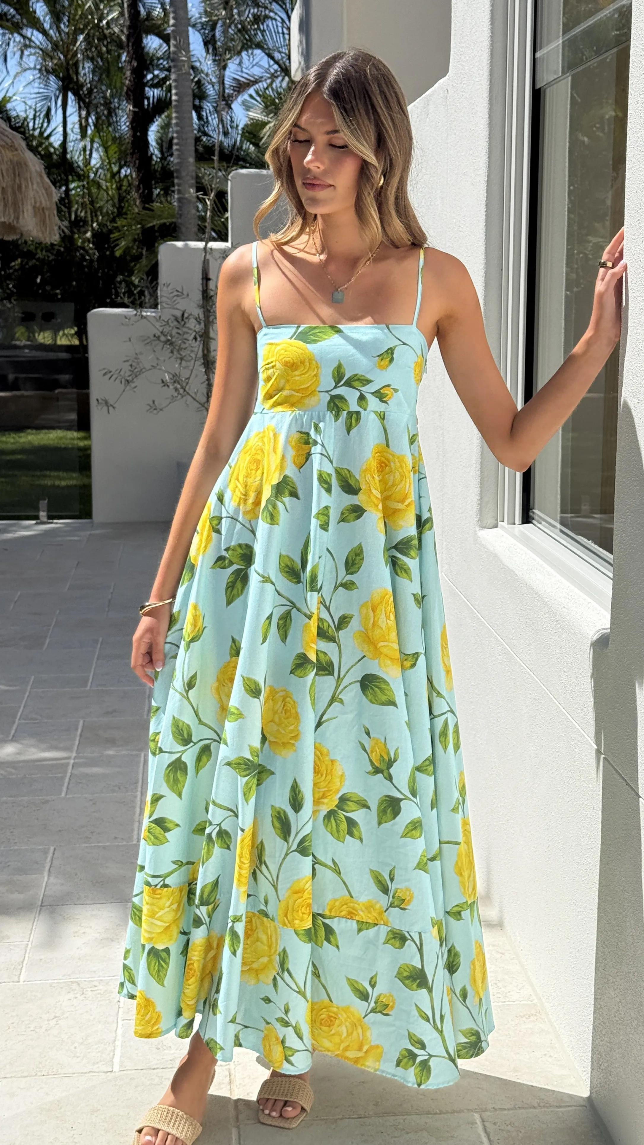 Kaethe Maxi Dress - Lemon/Aqua Floral sold by Billy J product image thumbnail 4