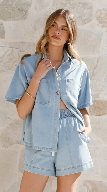 Adia Top and Shorts Set - Light Blue Denim sold by Billy J