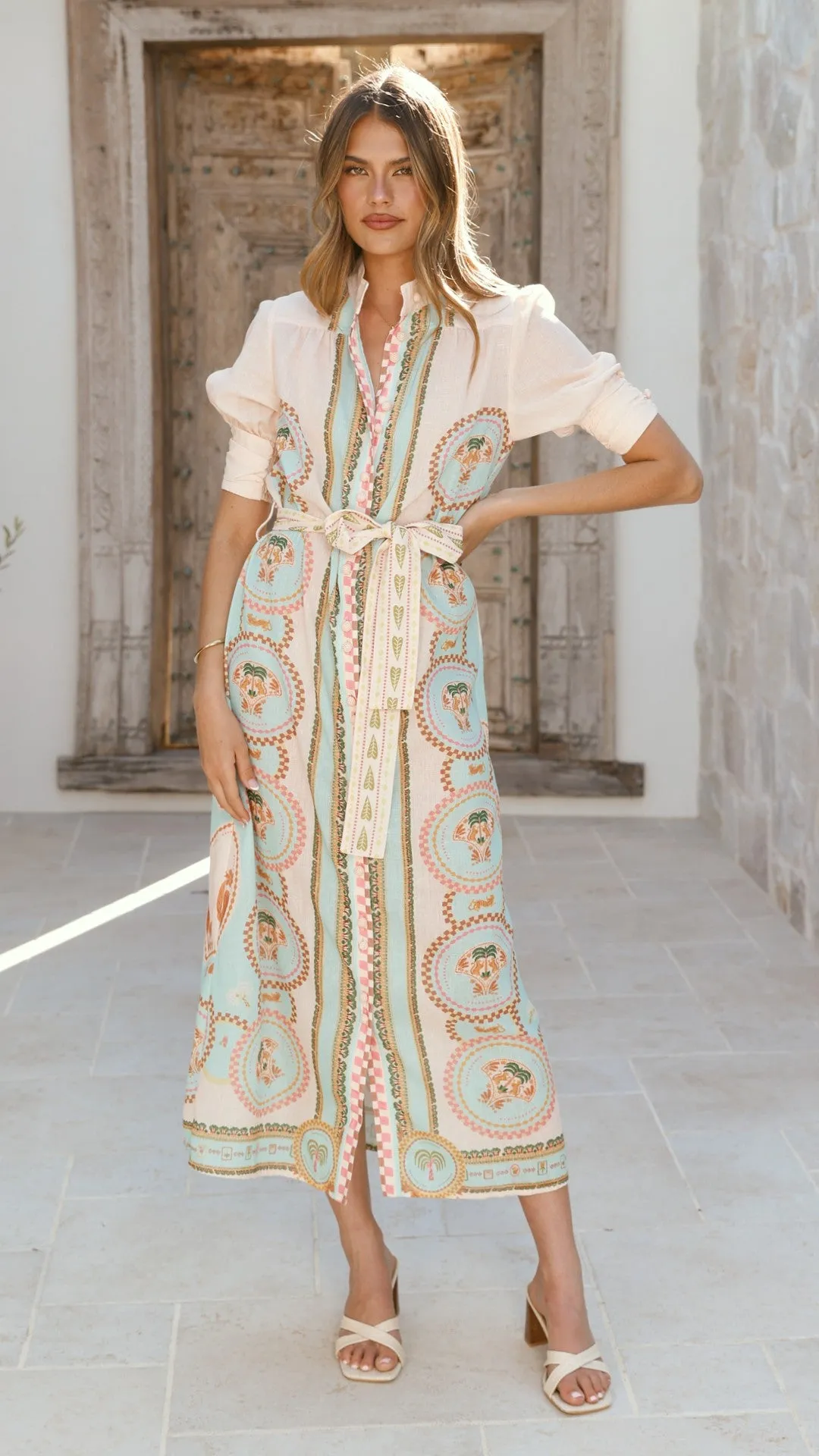 Magnolia Midi Dress - Acacia Palm Cream sold by Billy J