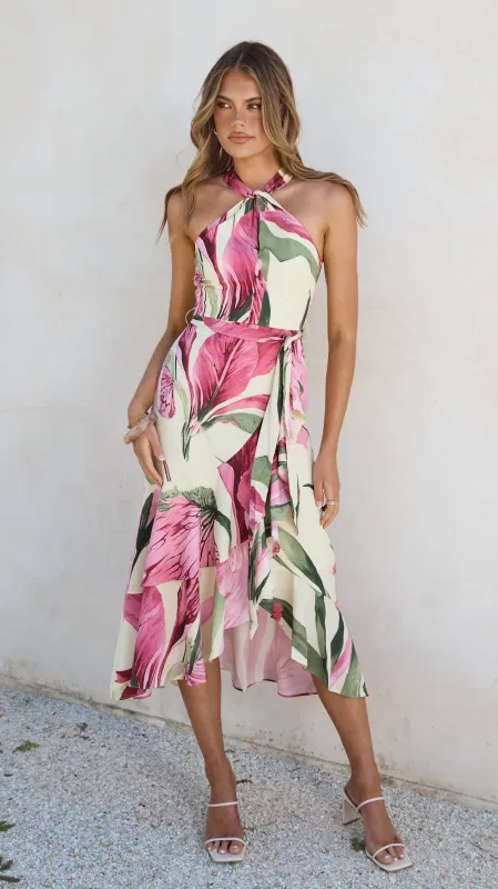 Alma Midi Dress - Lemon/Pink Floral sold by Billy J