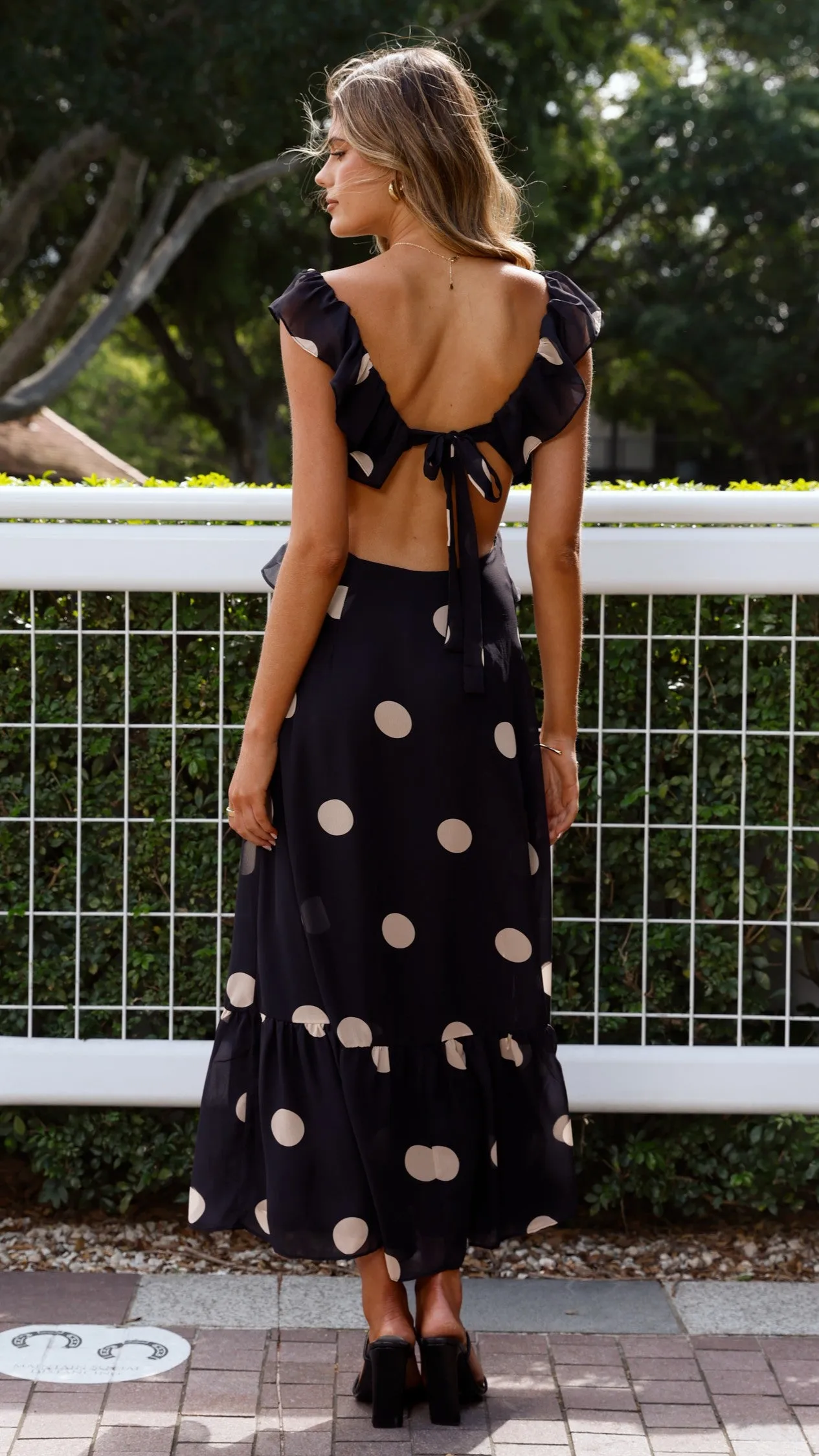 Taylee Midi Dress - Black/Cream Polka sold by Billy J product image thumbnail 2