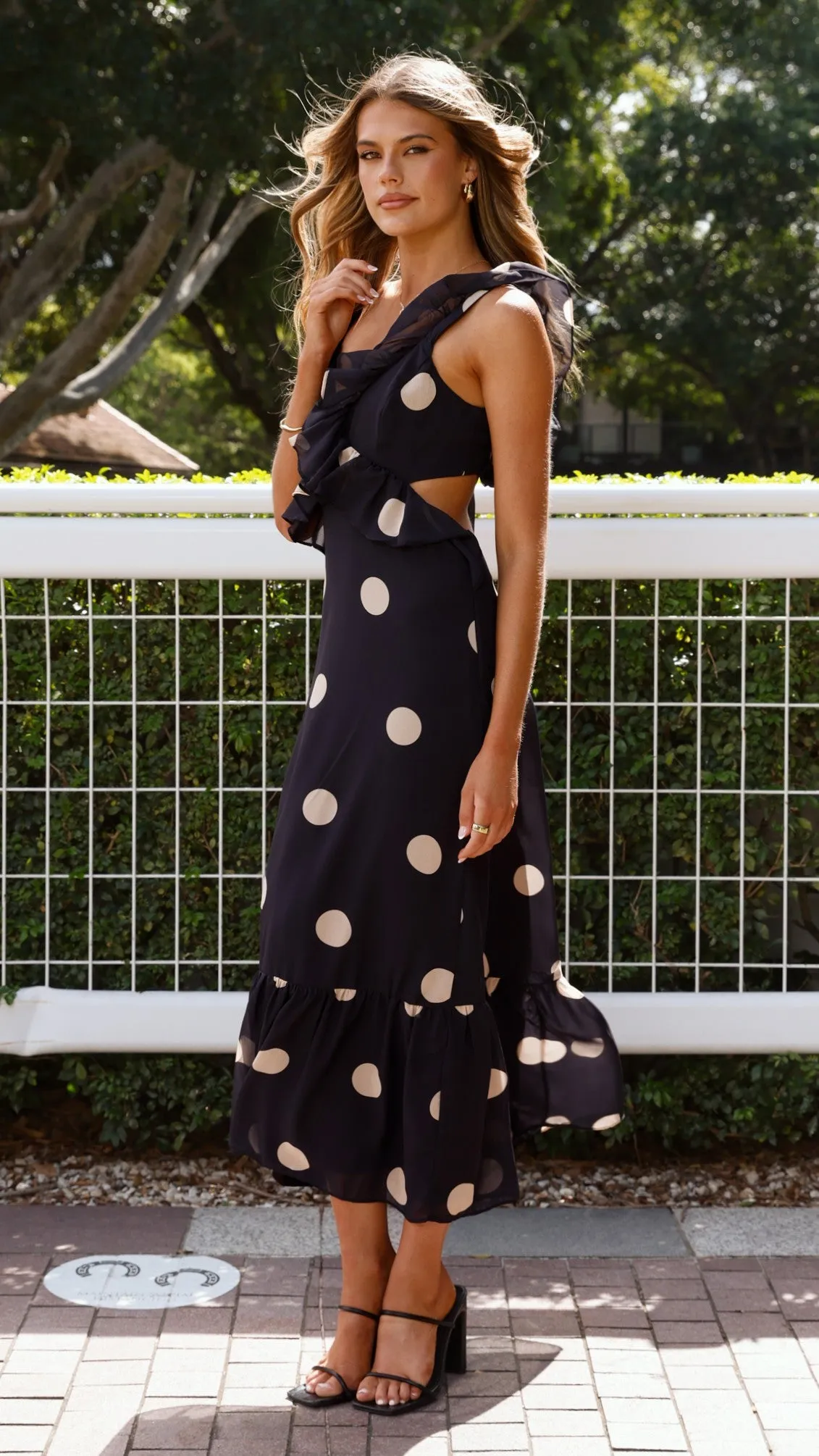 Taylee Midi Dress - Black/Cream Polka sold by Billy J product image thumbnail 4