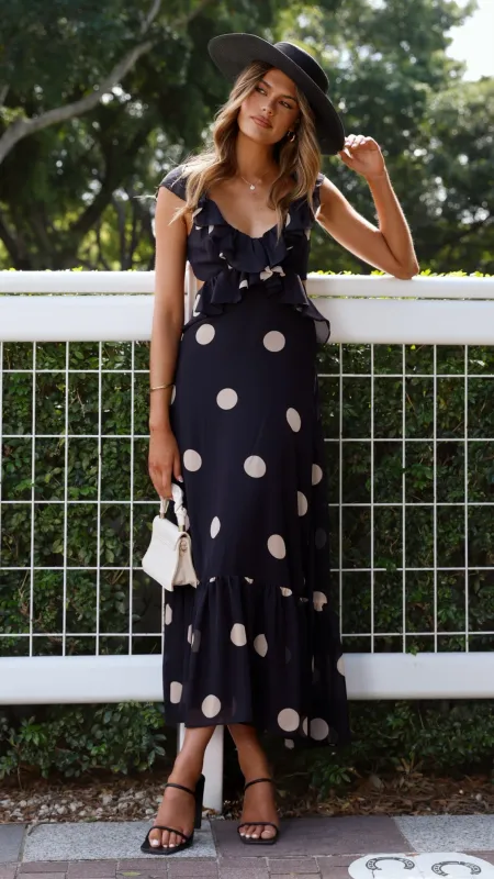 Taylee Midi Dress - Black/Cream Polka sold by Billy J