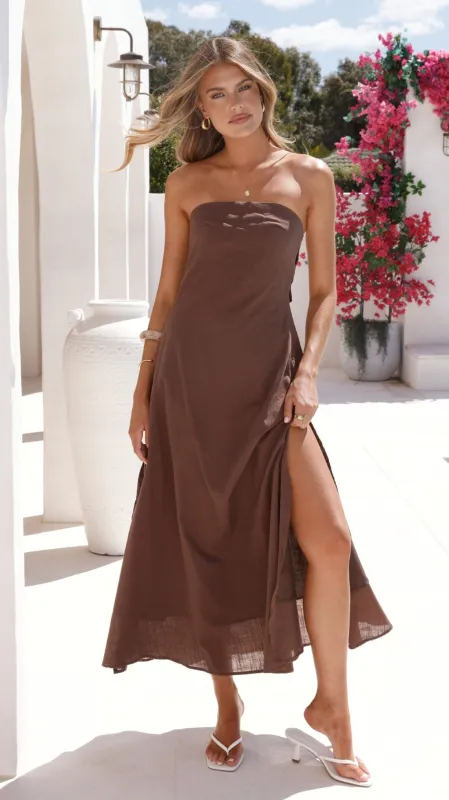 Ramona Strapless Maxi Dress - Brown sold by Billy J
