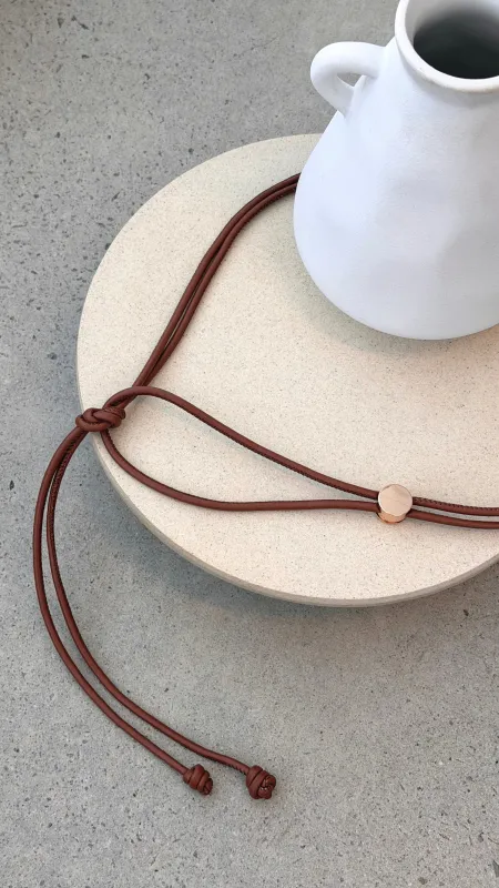 Metal Disc Tie Front Belt - Tan sold by Billy J