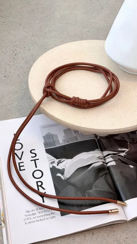 Tie Front Metal Ends Belt - Tan sold by Billy J