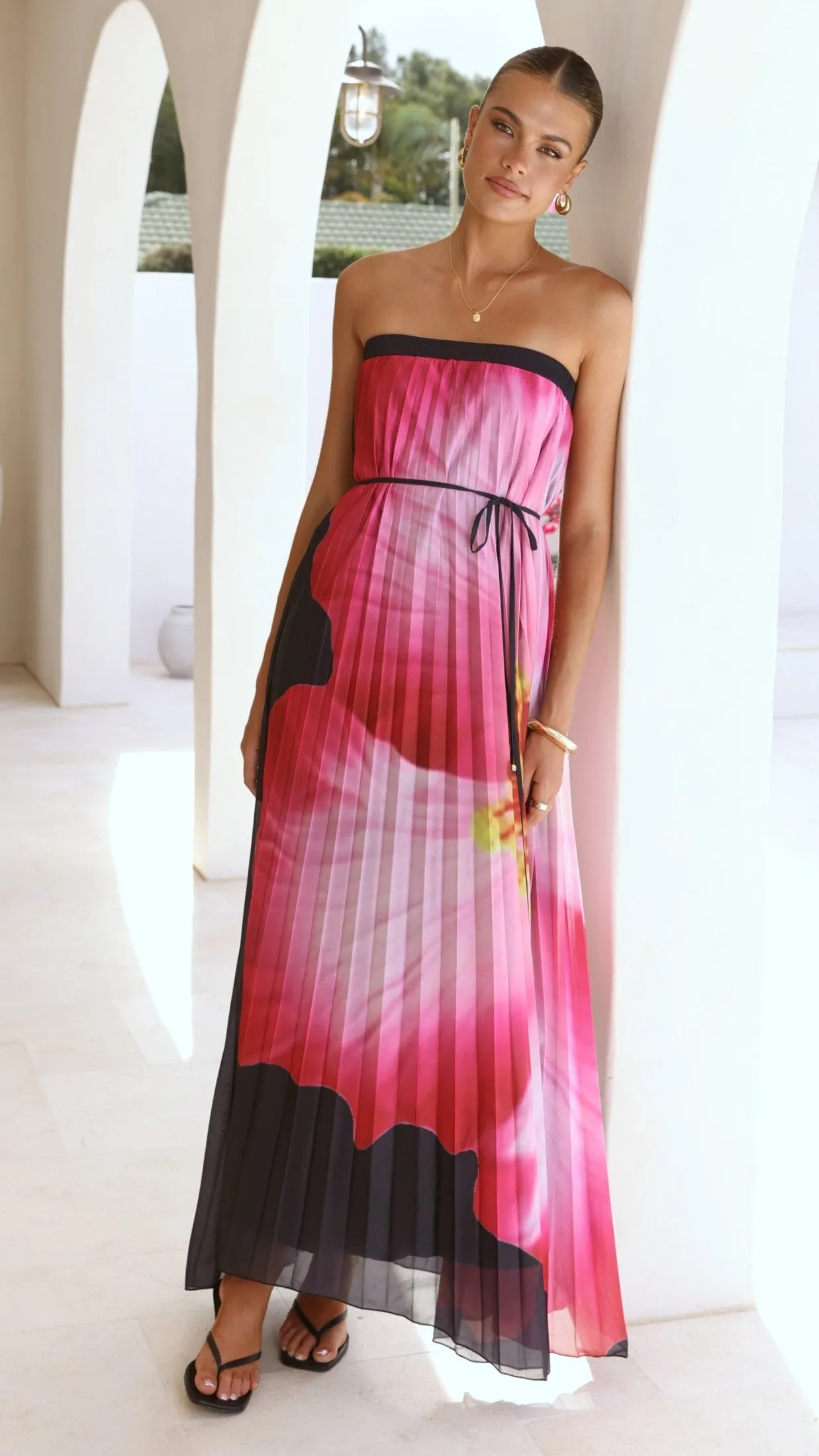 Neve Strapless Maxi Dress - Black/Pink Floral sold by Billy J
