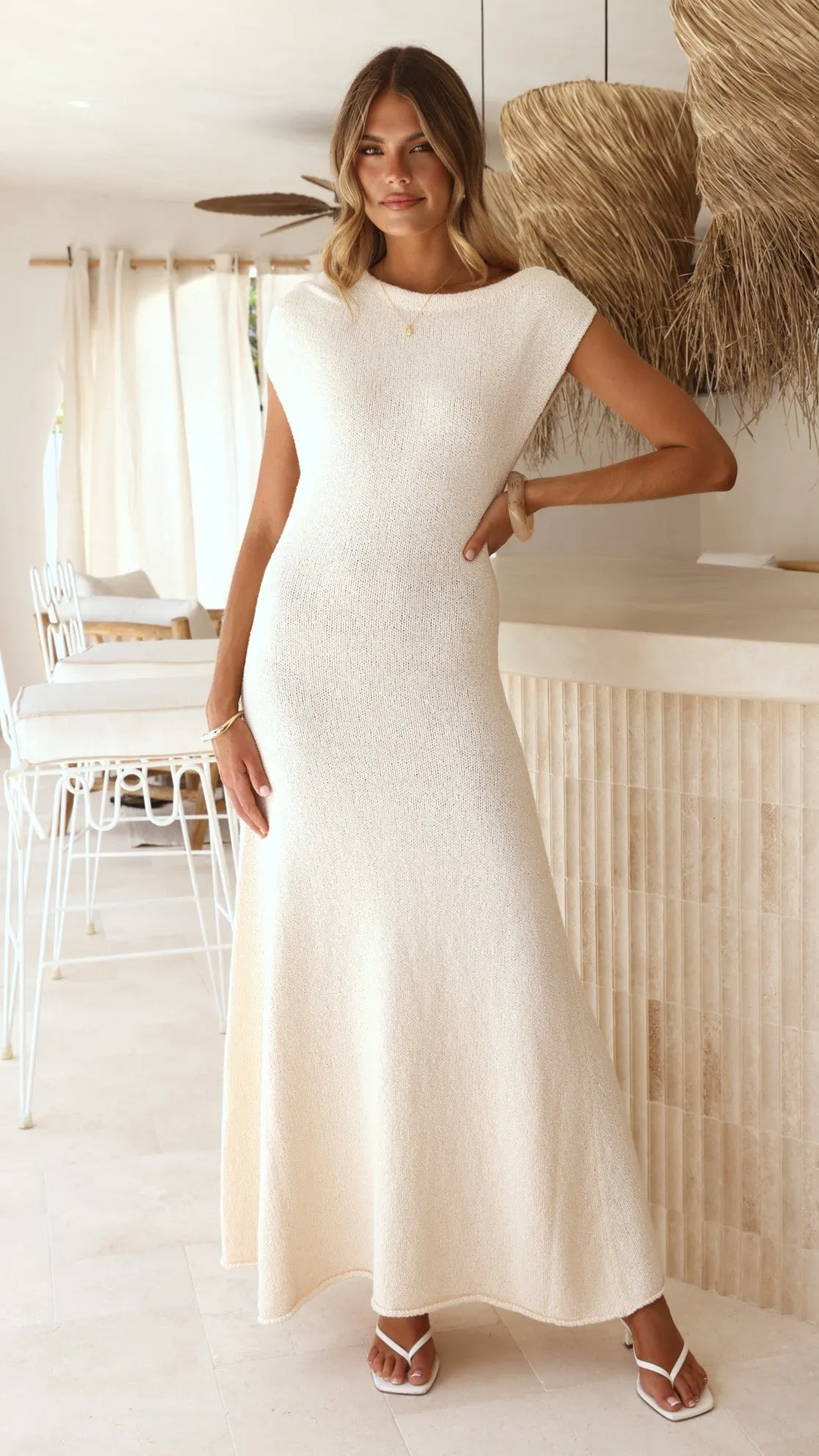 Tanaya Knit Off Shoulder Maxi Dress - Natural sold by Billy J