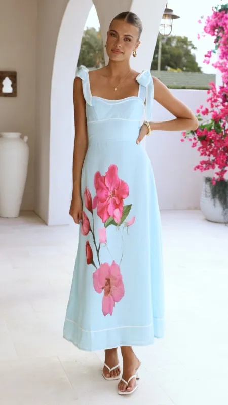 Beverly Maxi Dress - Blue/Pink Floral sold by Billy J